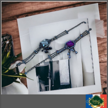 復古三鍊 垂墜手鍊（紫色／黑色）