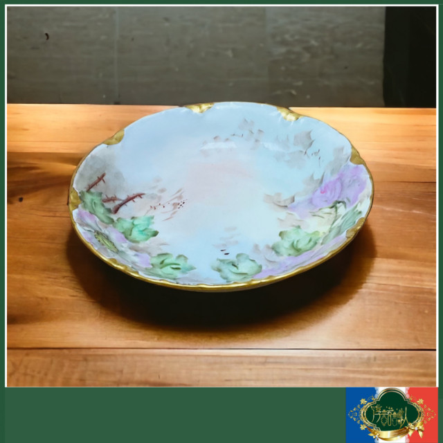法國Limoges 哈維蘭  全手繪粉紅花卉圖騰甜品碗