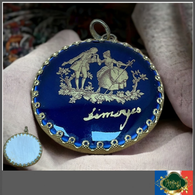 法國Limoges 歐風甜情說愛 項鍊墜子（無鏈子 背面是鏡子）