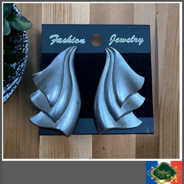 老件 復古 omjent 金屬感歐美風格 波紋夾式耳環