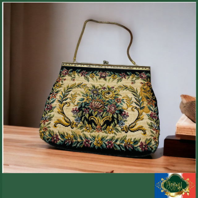 古董包 歐洲 1940-50年代 手工製刺繡手提口金包