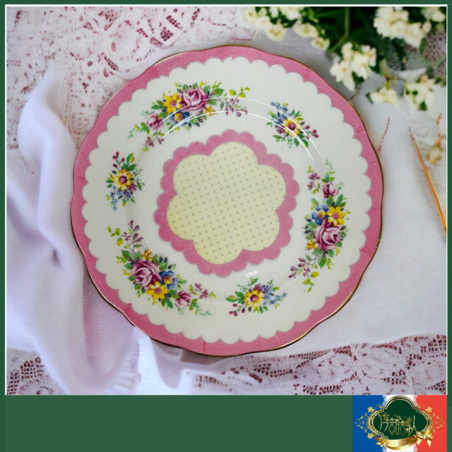 英國Royal Albert  1927年製-粉紅玫瑰點心盤