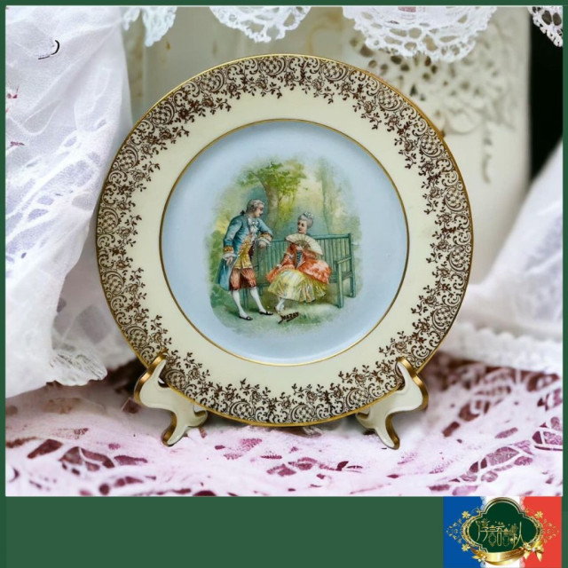 法國LIMOGES 宮廷風談情說愛半手繪古董盤