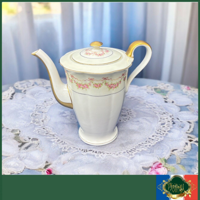 美國哈維蘭 haviland   hamilton 1958年 蝴蝶結花環咖啡茶壺