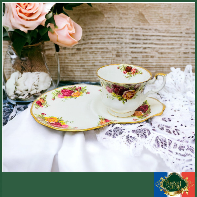 英國Royal Albert 22K金 鄉村玫瑰 -長型早餐杯盤組