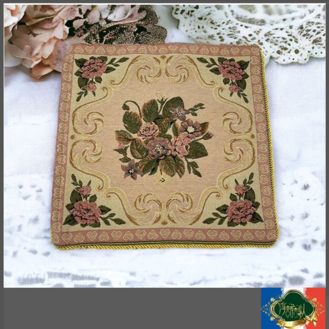 老件 粉色玫瑰刺繡方形抱枕套（不含枕心）