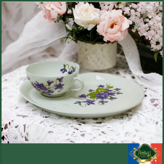 法國limoges 骨瓷紫花早餐盤