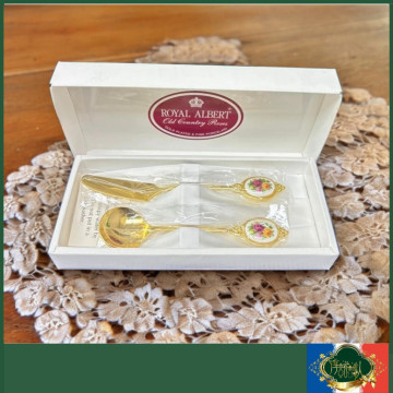 英國皇家亞伯特 Royal Albert 22K 鄉村玫瑰 奶油刀&果醬匙 2件組