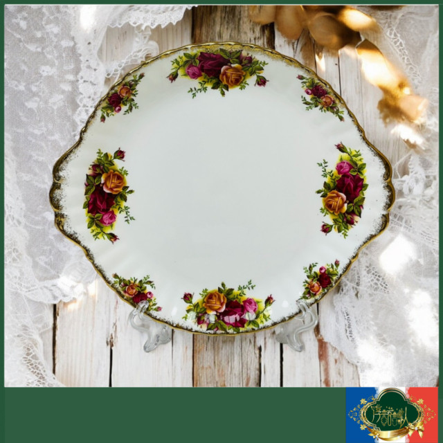 英國Royal Albert 22K 鄉村玫瑰 - 雙耳蛋糕盤（第一版）