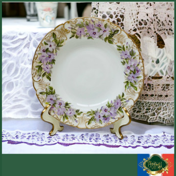 法國 Limoges GDA 1900年 絕美全手繪紫花手描金深盤&湯盤