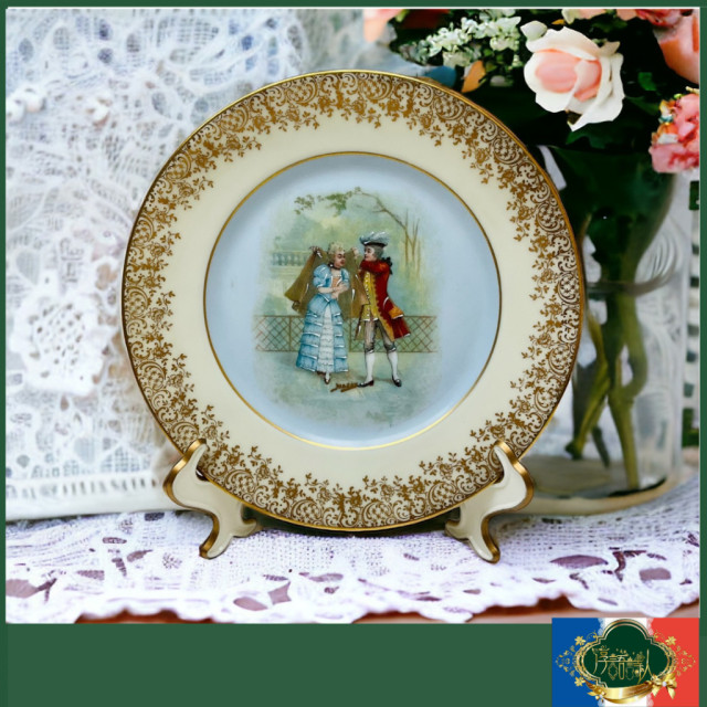 法國LIMOGES 宮廷風談情說愛半手繪古董盤