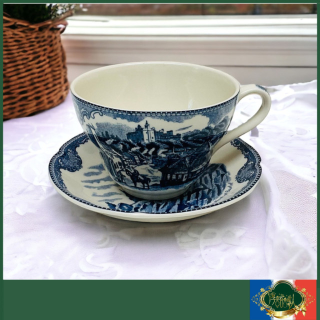 英國 JOHNSON BROTHERS-經典城堡藍色鄉村風-早餐杯盤組