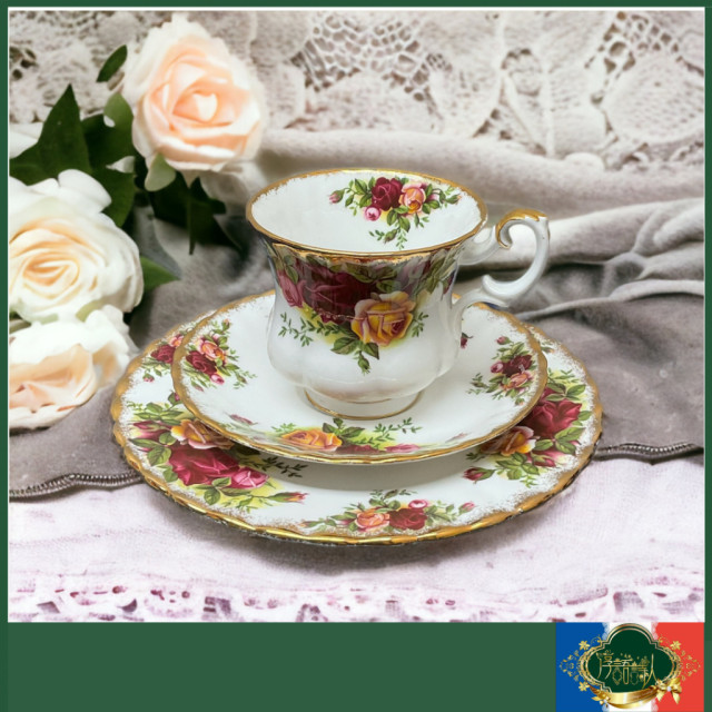 英國 Royal Albert  22K金 鄉村玫瑰 -小咖啡杯盤組+點心盤（第一版商品）