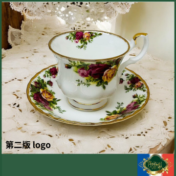 英國 Royal Albert 22K金 第二版 鄉村玫瑰  -經典咖啡杯盤組 (完整商品）