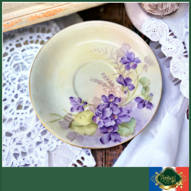 法國Limoges JPL 全手繪紫花杯盤（只有盤）