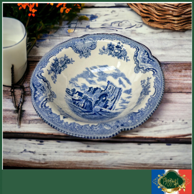 英國 JOHNSON BROTHERS-經典城堡藍色鄉村風-沙拉碗