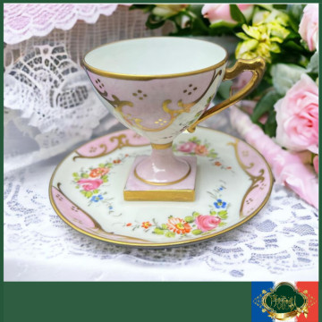 法國Limoges1891年全手繪粉色高腳杯盤組