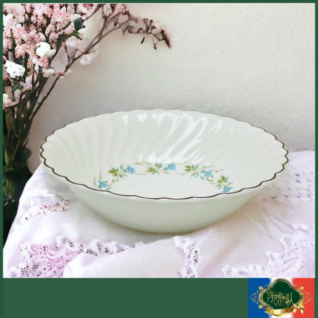 英國 JOHNSON BROTHERS-經典淡藍色花環銀邊波浪 燕麥碗