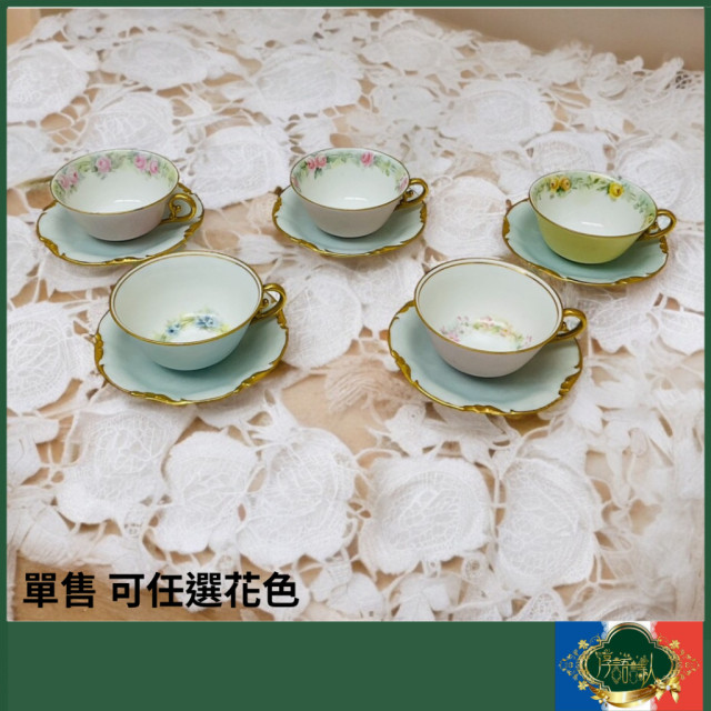 法國Limoges TV 1892年百年古董 全手繪咖啡杯盤組（單售 可以任選）
