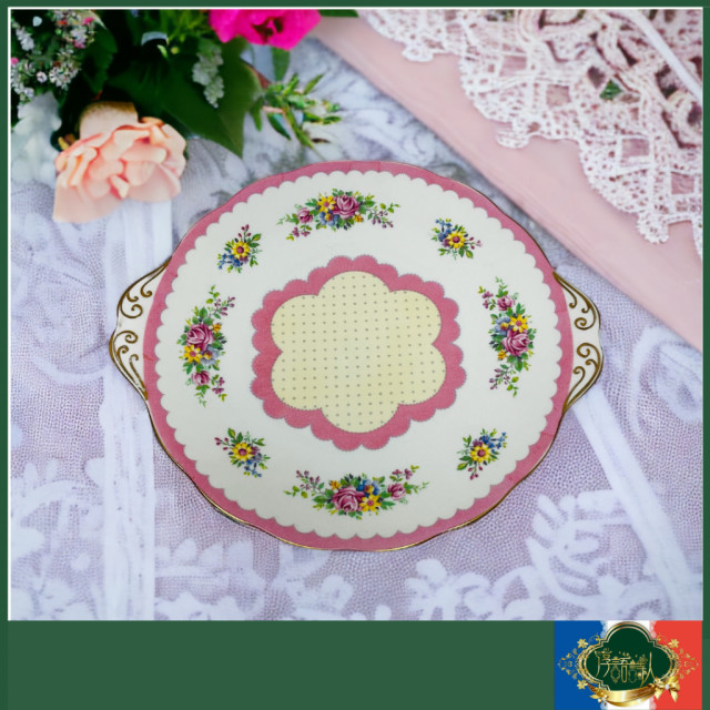 英國 Royal Albert  Prudence 稀有少見1927年製-玫瑰圖騰粉色雙耳