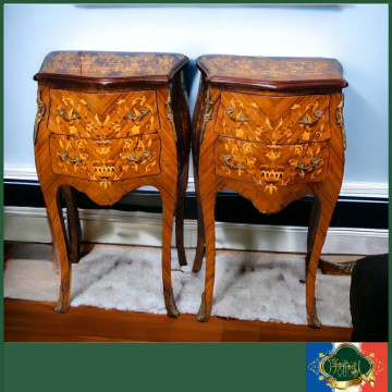 義大利 大型家飾擺件 宮廷風精緻手工製作雕刻黃銅 桃花心木法式床頭櫃  邊櫃（一對）