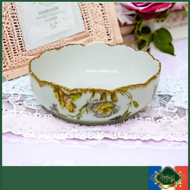 法國Limoges T&V 百年老件 半手繪手刷上金水果沙拉盅