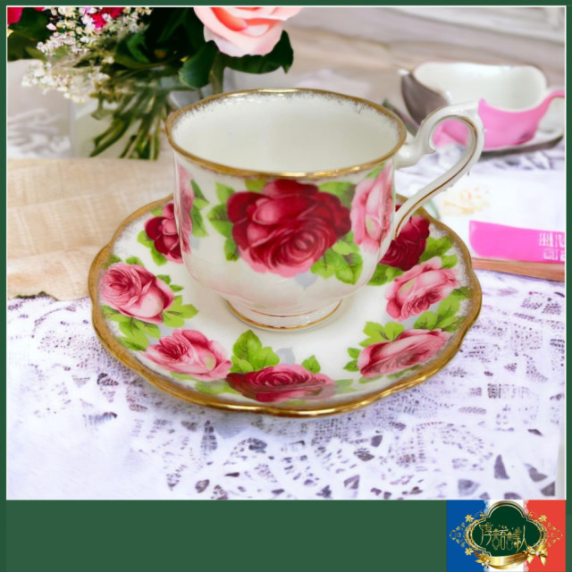 英國 Royal Albert 老英國玫瑰系列 鬱金香造型咖啡杯盤組