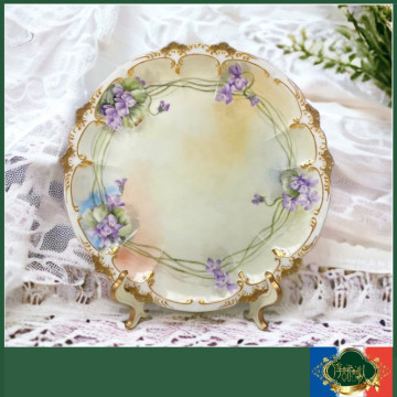 法國 Limoges GDA 全手繪紫花描金暈染盤