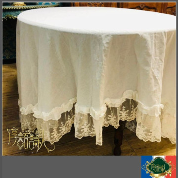 新品 LACEBABY 法式進口訂製北歐風格 白色純棉 蕾絲荷葉邊蓋巾 桌巾 