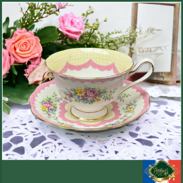 英國 Royal Albert 稀有少見近乎百年的作品1927年製-粉紅玫瑰花茶杯盤組