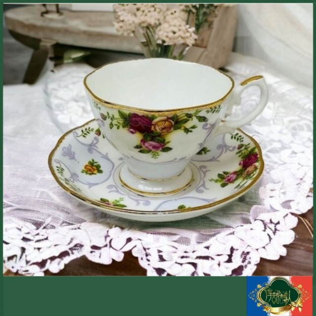 英國Royal Albert 22K 「 2003年製 浮雕粉色玫瑰系列」稀有款花茶杯盤組
