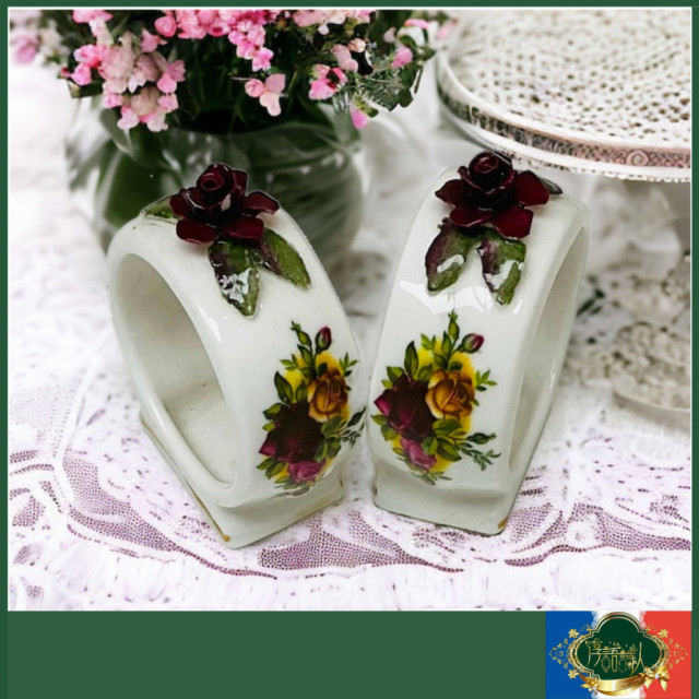 英國 Royal Albert 鄉村玫瑰-餐巾環2件一起（玫瑰小瑕）