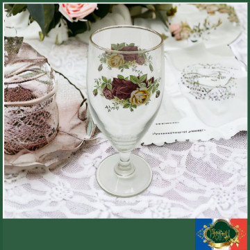 英國 Royal Albert 22K金 鄉村玫瑰 高腳果汁杯大容量-杯口有脱金(